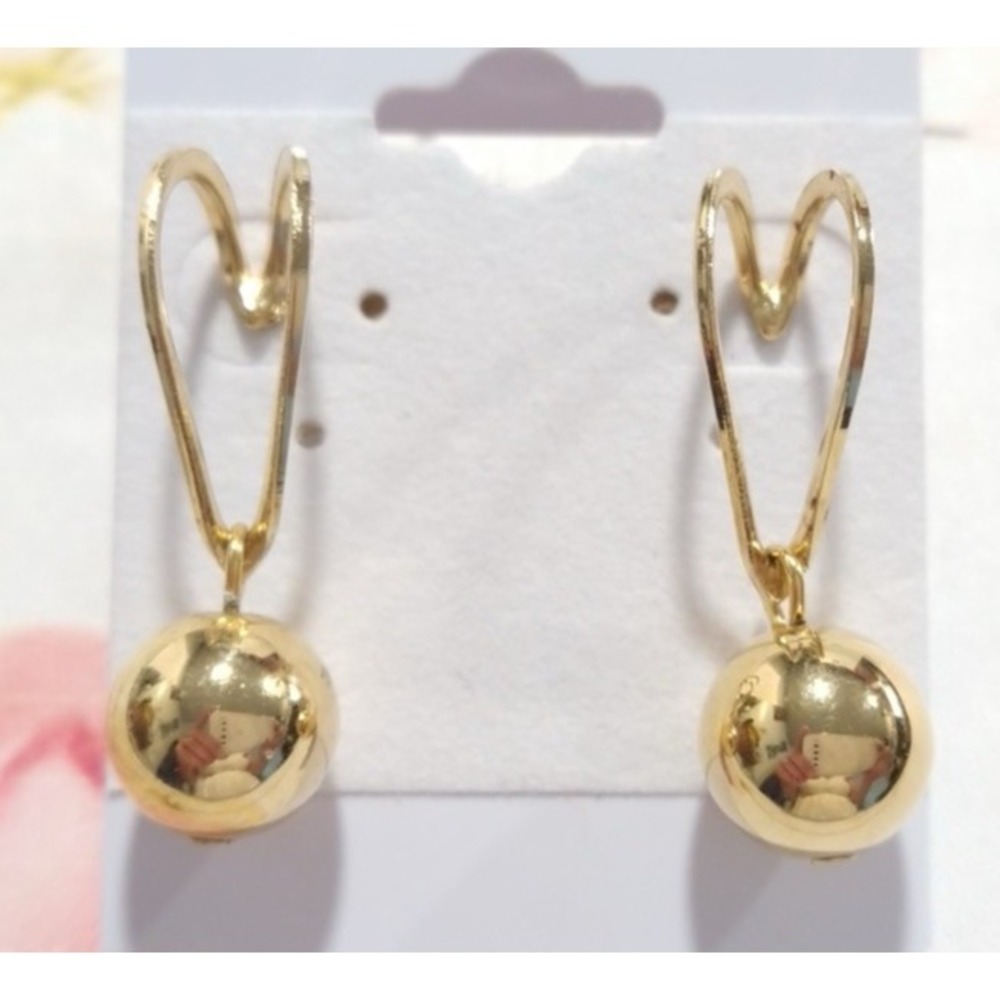Vintage Ball Heart Dangle Earrings Gold Tone Pierced Retro 80s Fairy core EC2